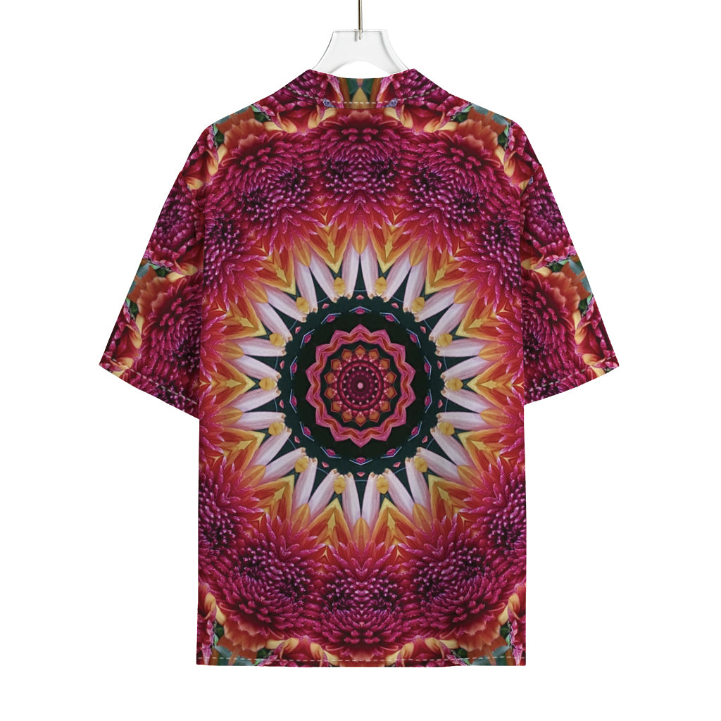 Pink Flower Kaleidoscope Print Rayon Hawaiian Shirt