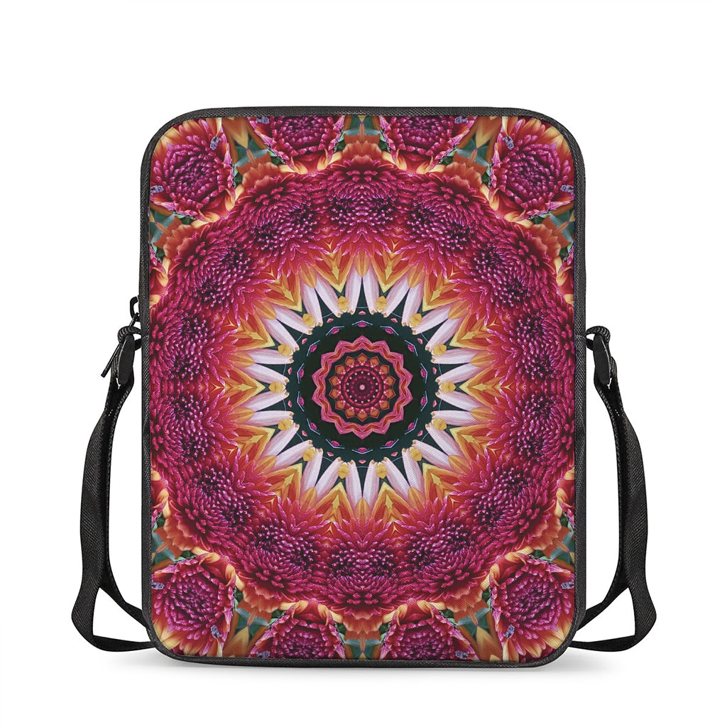 Pink Flower Kaleidoscope Print Rectangular Crossbody Bag