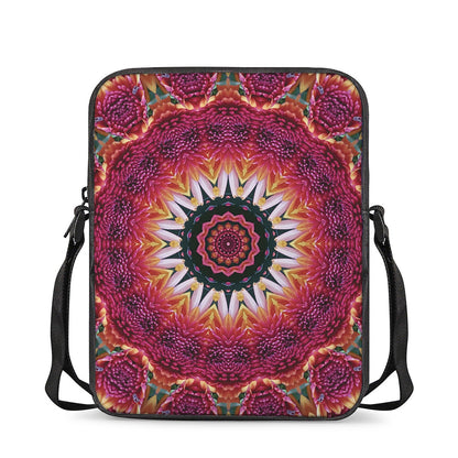 Pink Flower Kaleidoscope Print Rectangular Crossbody Bag