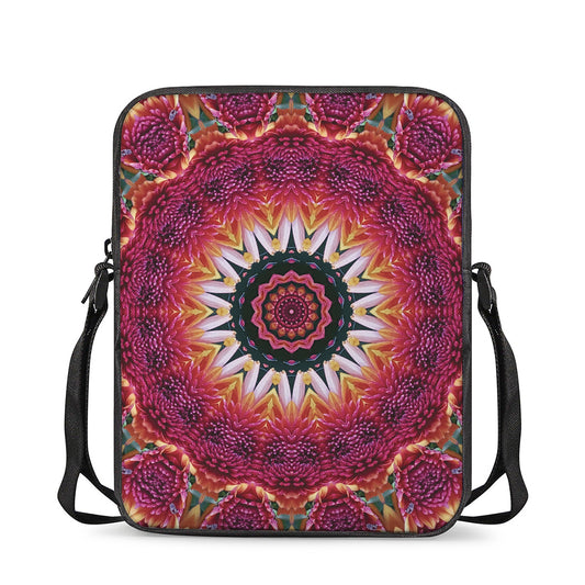 Pink Flower Kaleidoscope Print Rectangular Crossbody Bag
