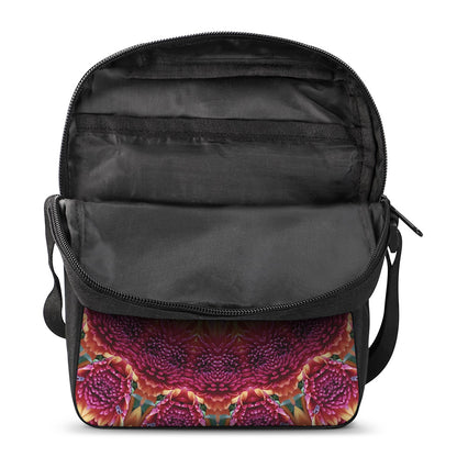 Pink Flower Kaleidoscope Print Rectangular Crossbody Bag