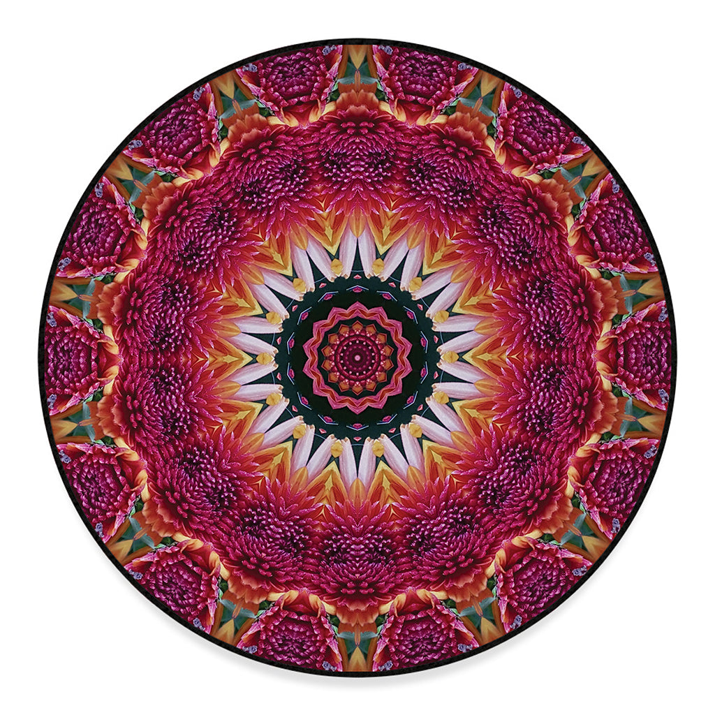Pink Flower Kaleidoscope Print Round Floor Mat