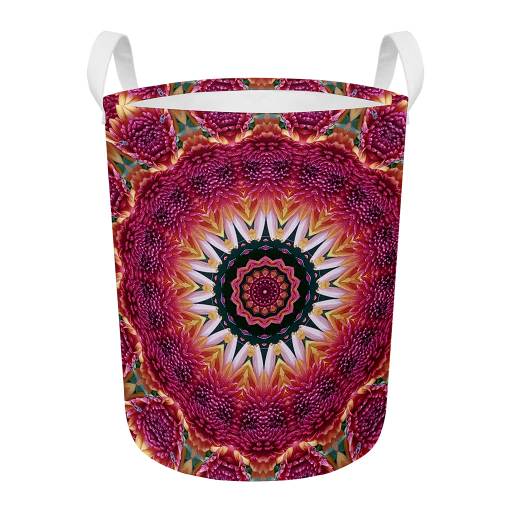 Pink Flower Kaleidoscope Print Round Laundry Basket