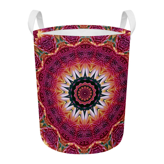 Pink Flower Kaleidoscope Print Round Laundry Basket