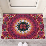Pink Flower Kaleidoscope Print Rubber Doormat