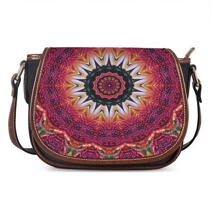 Pink Flower Kaleidoscope Print Saddle Bag