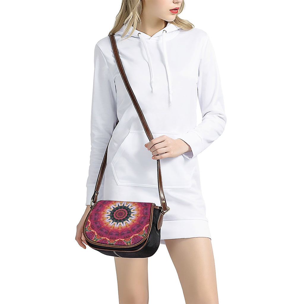 Pink Flower Kaleidoscope Print Saddle Bag