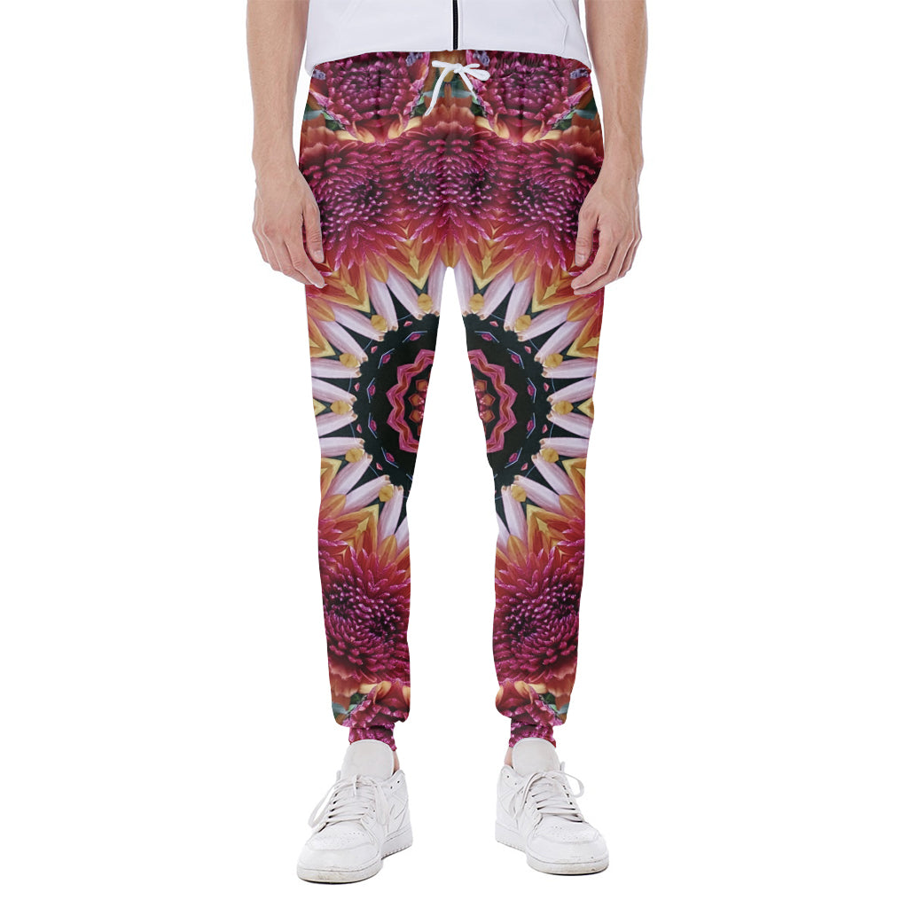 Pink Flower Kaleidoscope Print Scuba Joggers