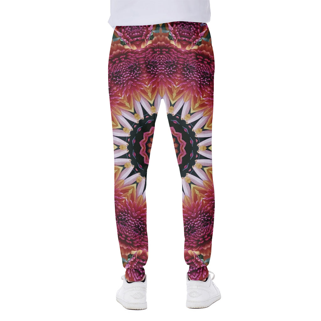 Pink Flower Kaleidoscope Print Scuba Joggers