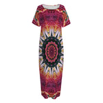 Pink Flower Kaleidoscope Print Short Sleeve Long Nightdress
