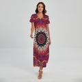 Pink Flower Kaleidoscope Print Short Sleeve Maxi Dress