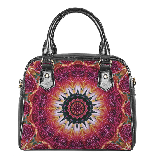 Pink Flower Kaleidoscope Print Shoulder Handbag