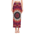 Pink Flower Kaleidoscope Print Side Slit Maxi Skirt