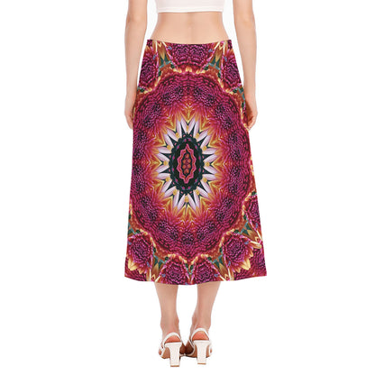 Pink Flower Kaleidoscope Print Side Slit Midi Skirt
