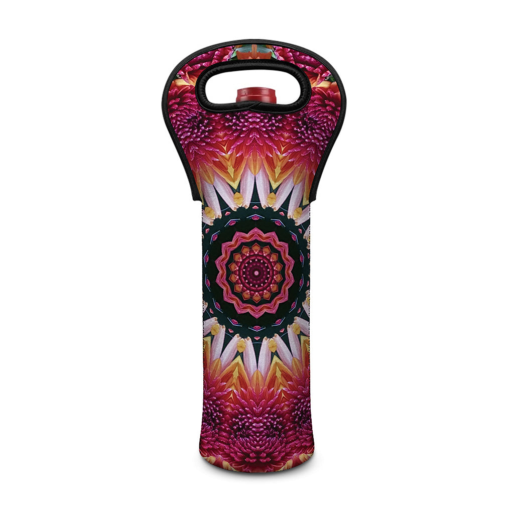 Pink Flower Kaleidoscope Print Single Neoprene Wine Tote