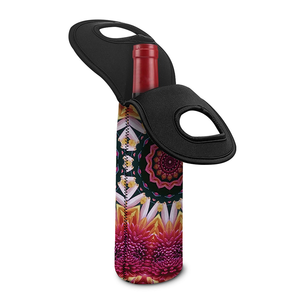 Pink Flower Kaleidoscope Print Single Neoprene Wine Tote