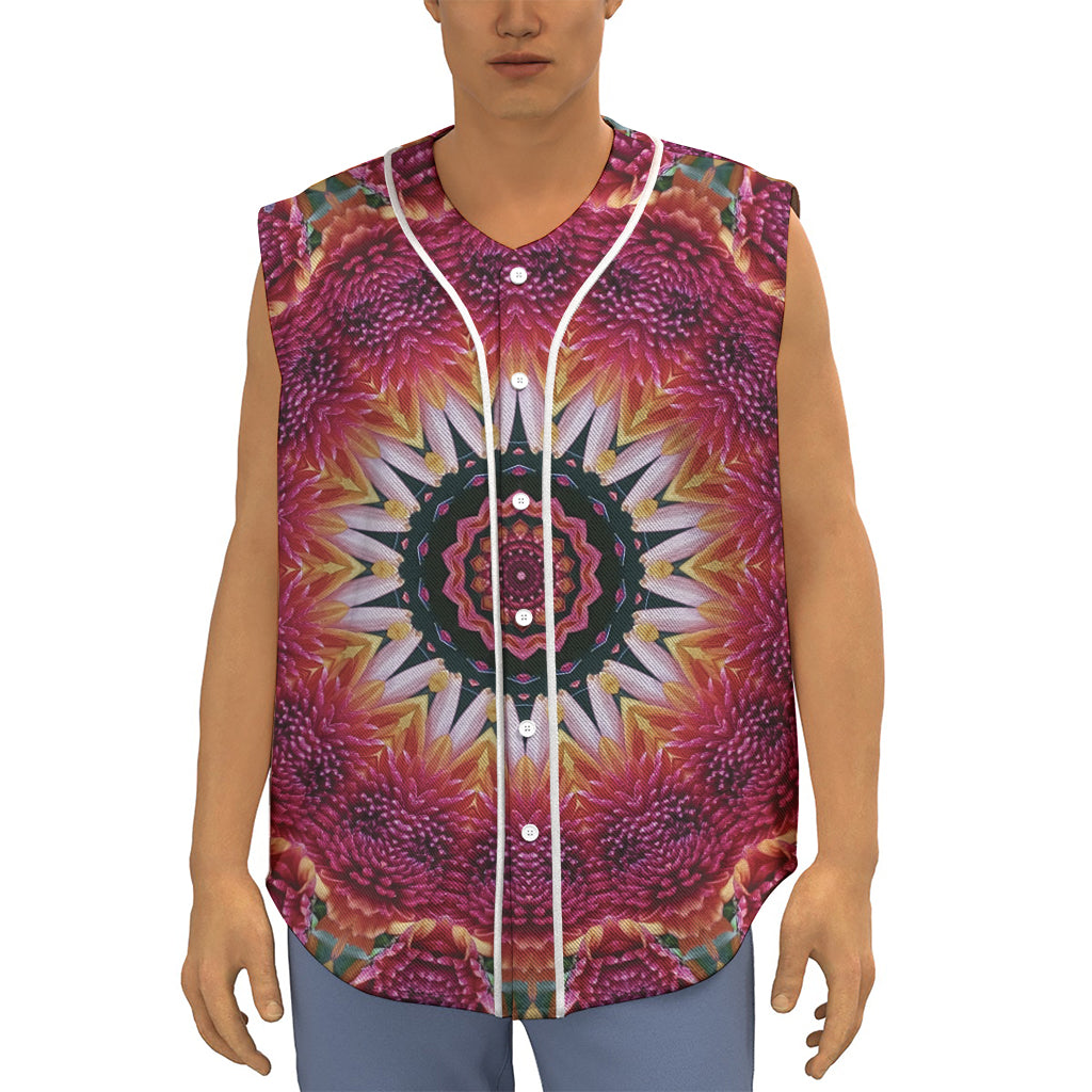 Pink Flower Kaleidoscope Print Sleeveless Baseball Jersey