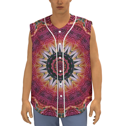Pink Flower Kaleidoscope Print Sleeveless Baseball Jersey