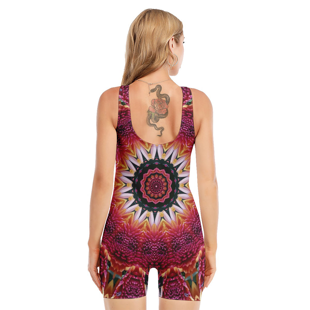 Pink Flower Kaleidoscope Print Sleeveless One Piece Swimsuit
