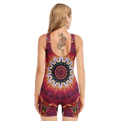 Pink Flower Kaleidoscope Print Sleeveless One Piece Swimsuit