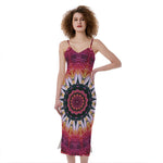 Pink Flower Kaleidoscope Print Slim Fit Midi Cami Dress
