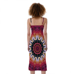 Pink Flower Kaleidoscope Print Slim Fit Midi Cami Dress