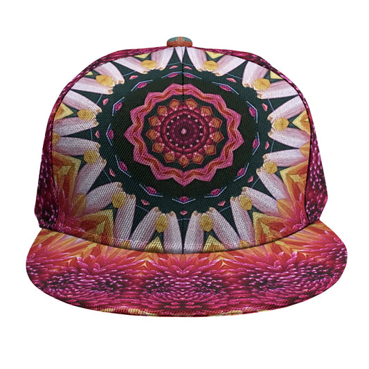 Pink Flower Kaleidoscope Print Snapback Cap