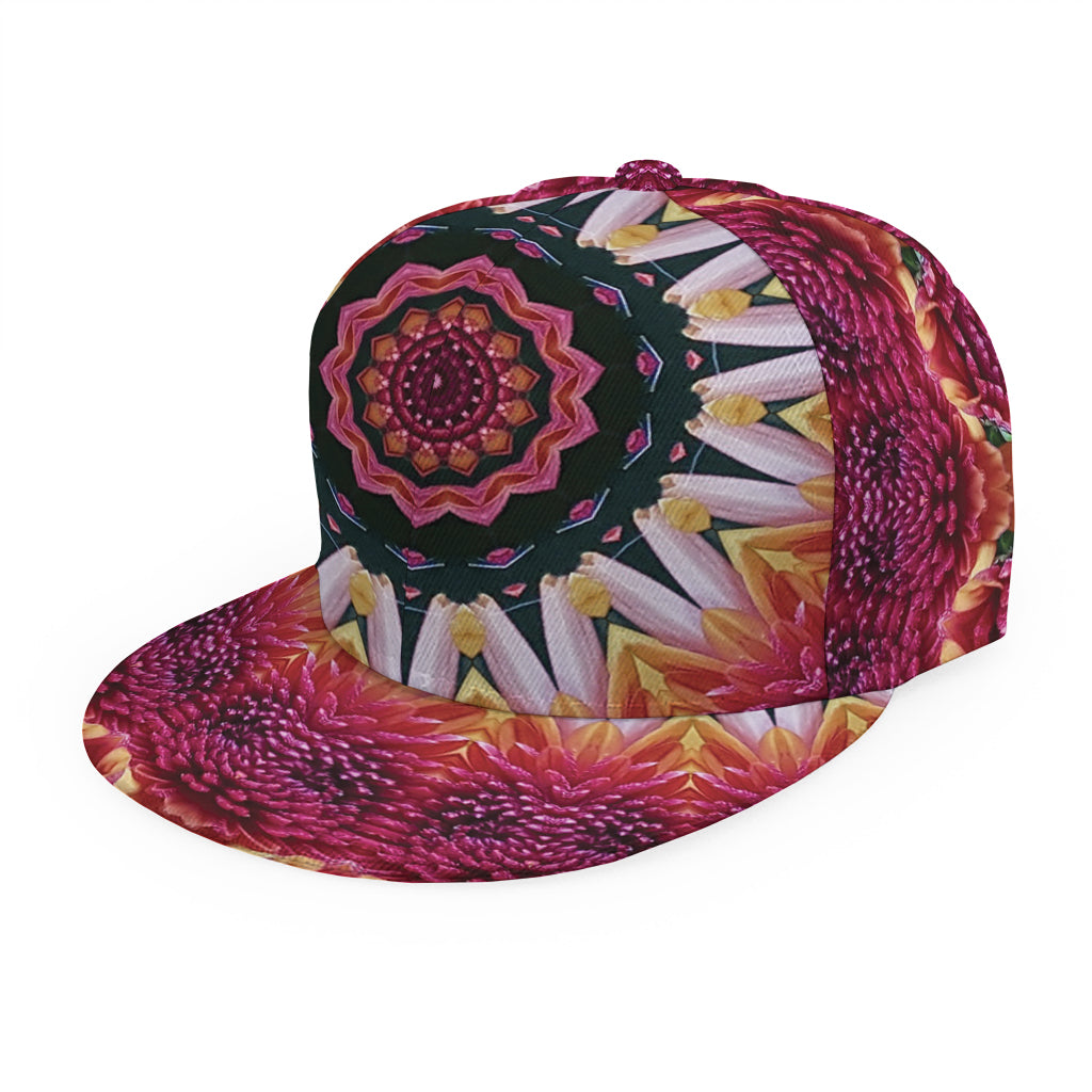 Pink Flower Kaleidoscope Print Snapback Cap