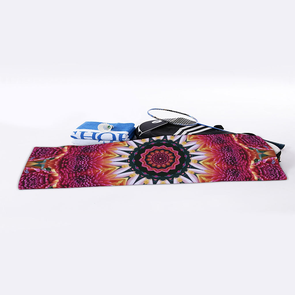 Pink Flower Kaleidoscope Print Sports Towel