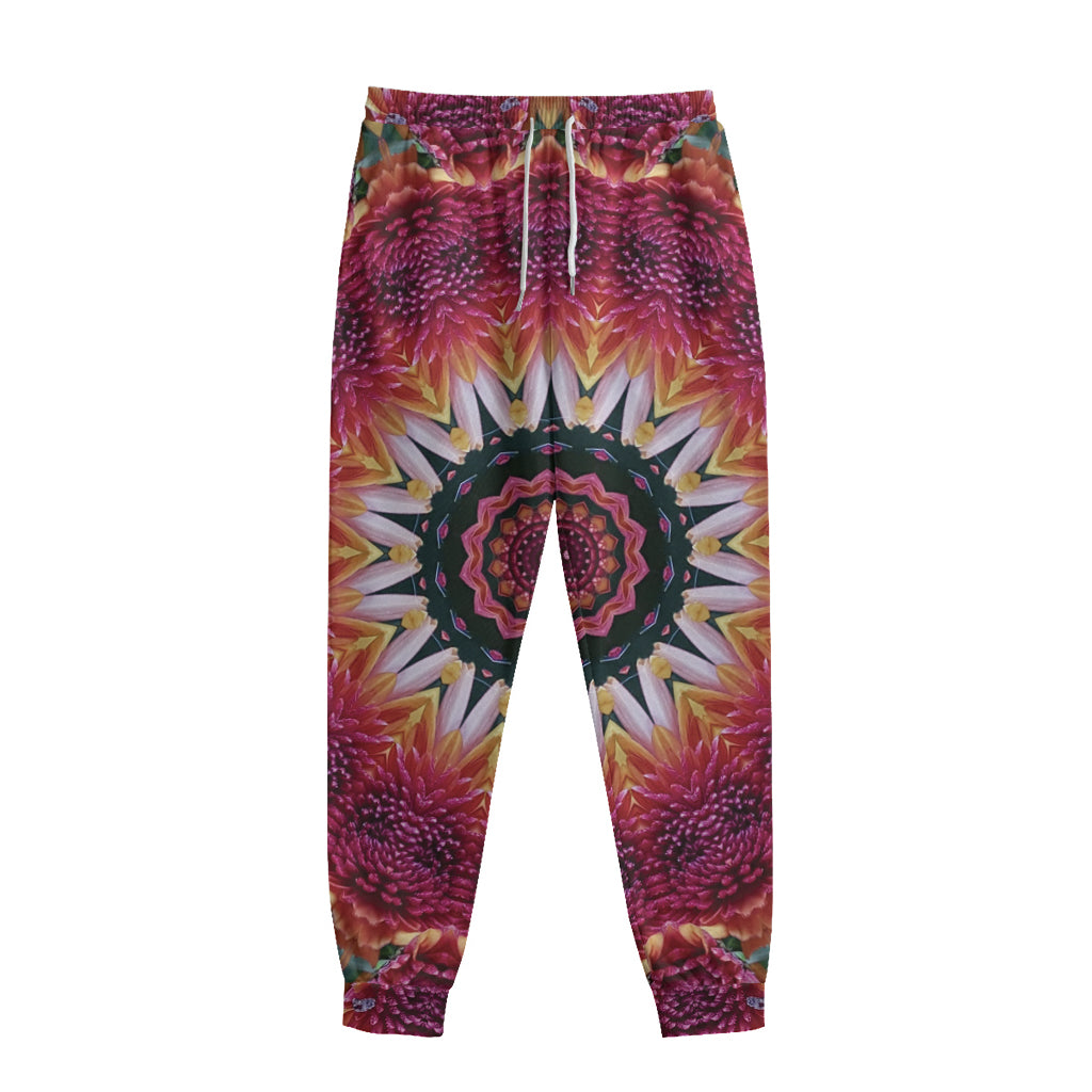 Pink Flower Kaleidoscope Print Sweatpants