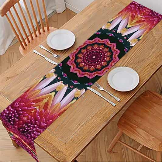 Pink Flower Kaleidoscope Print Table Runner