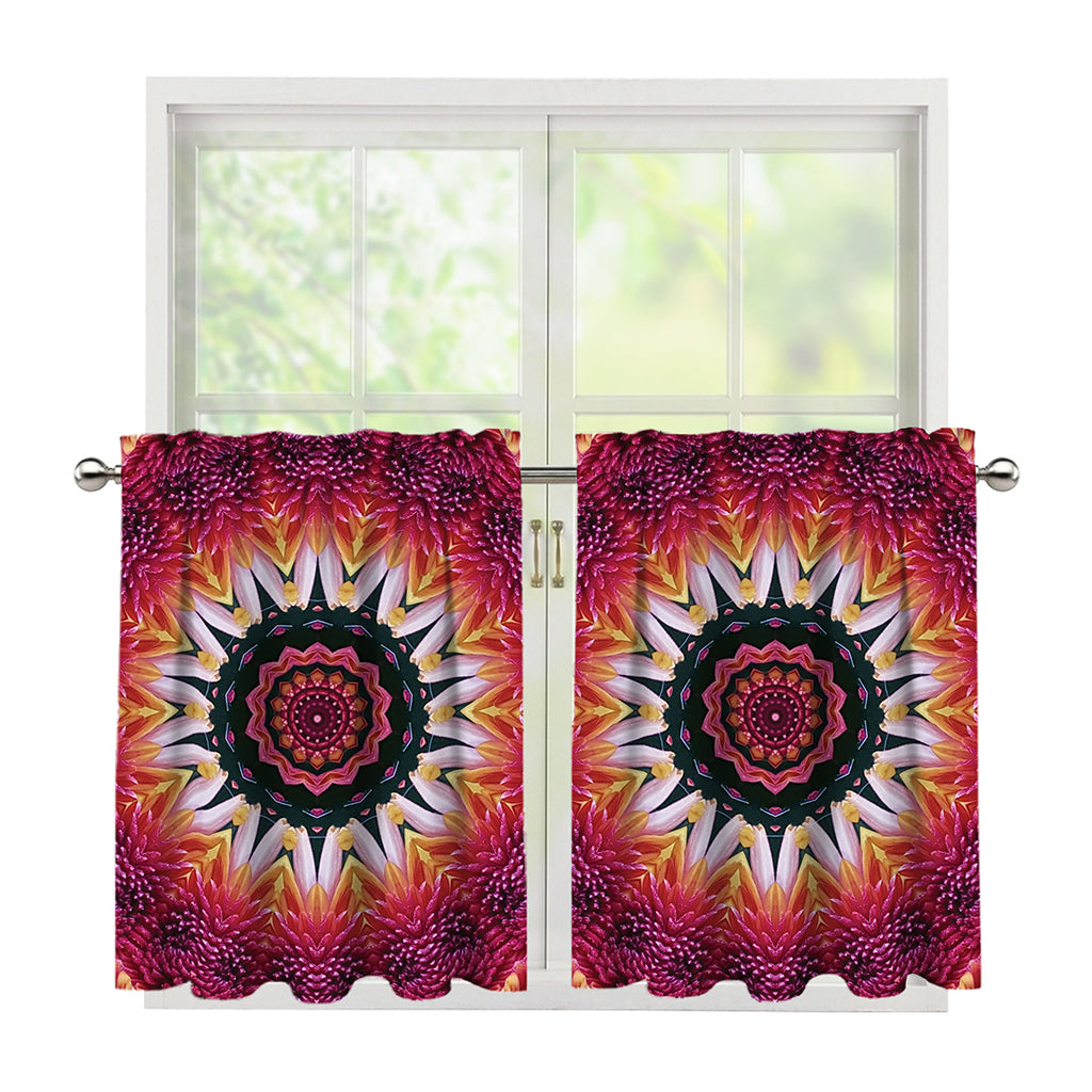 Pink Flower Kaleidoscope Print Tier Curtains