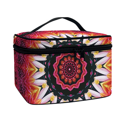 Pink Flower Kaleidoscope Print Travel Makeup Bag