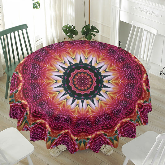 Pink Flower Kaleidoscope Print Waterproof Round Tablecloth