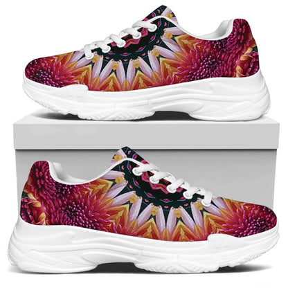 Pink Flower Kaleidoscope Print White Chunky Shoes