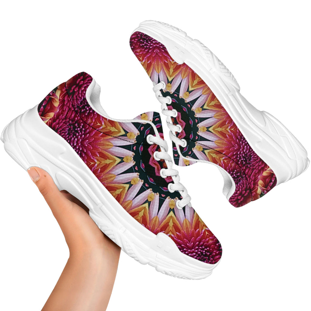 Pink Flower Kaleidoscope Print White Chunky Shoes