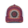 Pink Flower Kaleidoscope Print White Mesh Trucker Hat