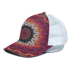 Pink Flower Kaleidoscope Print White Mesh Trucker Cap