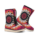 Pink Flower Kaleidoscope Print Winter Boots