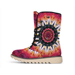 Pink Flower Kaleidoscope Print Winter Boots