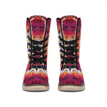 Pink Flower Kaleidoscope Print Winter Boots