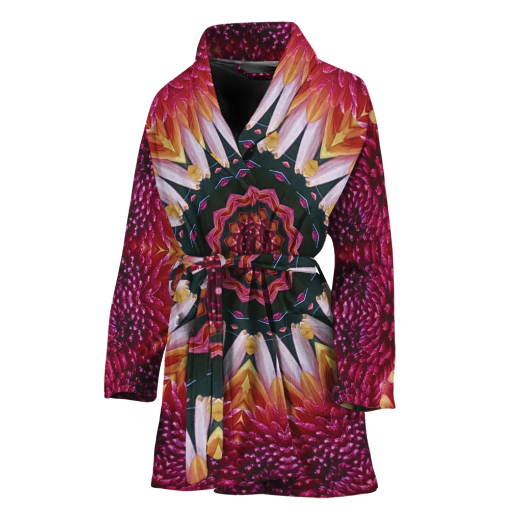Pink Flower Kaleidoscope Print Women's Bathrobe