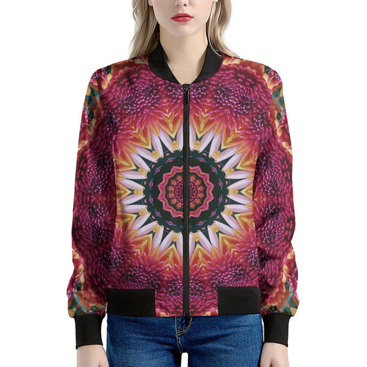 Pink Flower Kaleidoscope Print Women's Bomber Jacket