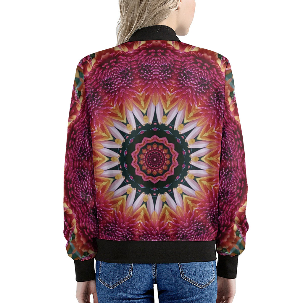 Pink Flower Kaleidoscope Print Women's Bomber Jacket