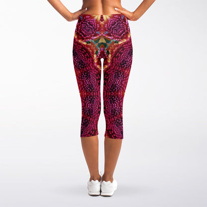 Pink Flower Kaleidoscope Print Women's Capri Leggings