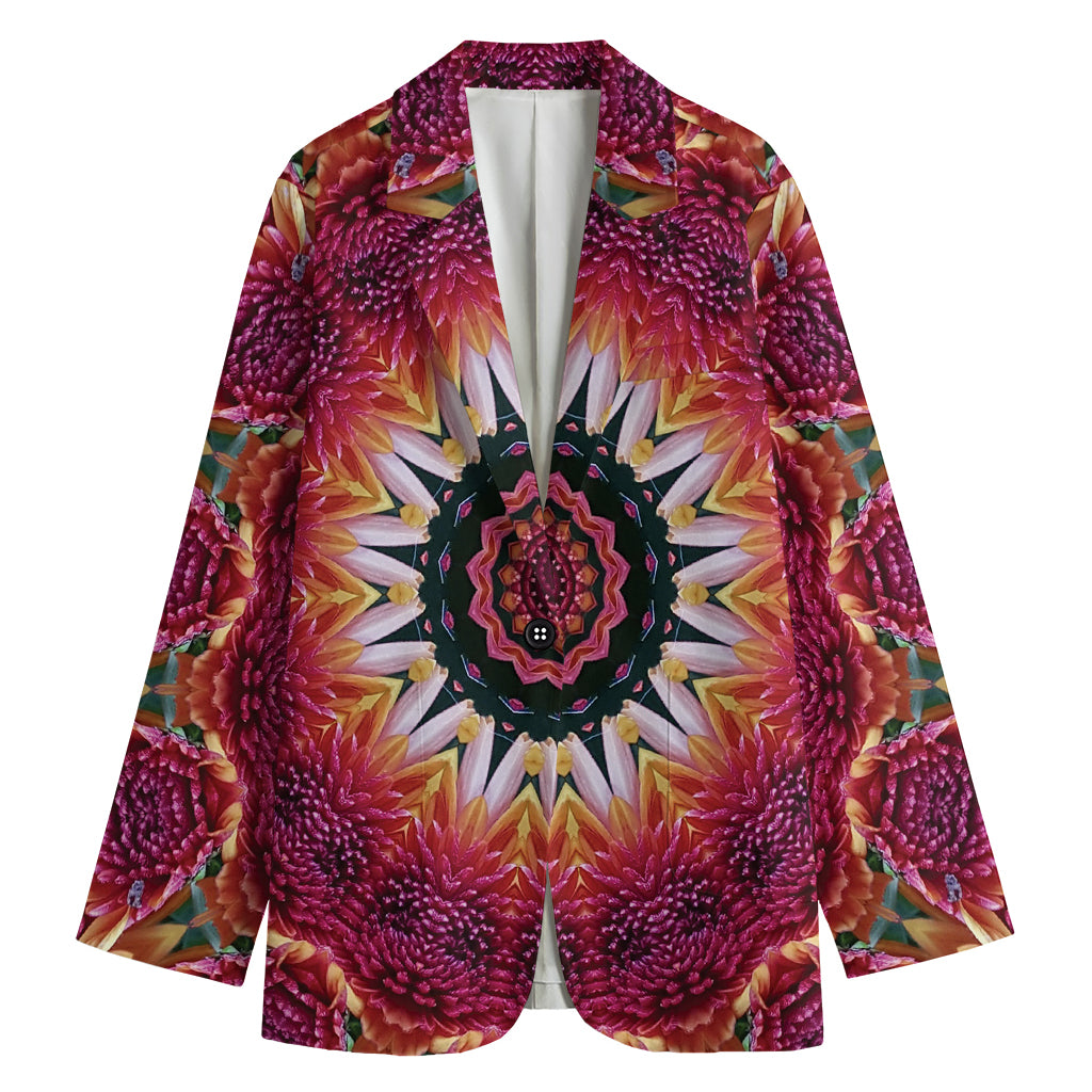 Pink Flower Kaleidoscope Print Women's Cotton Blazer