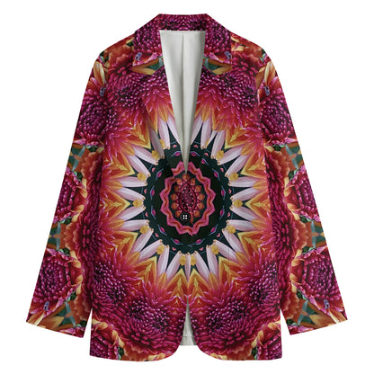 Pink Flower Kaleidoscope Print Women's Cotton Blazer