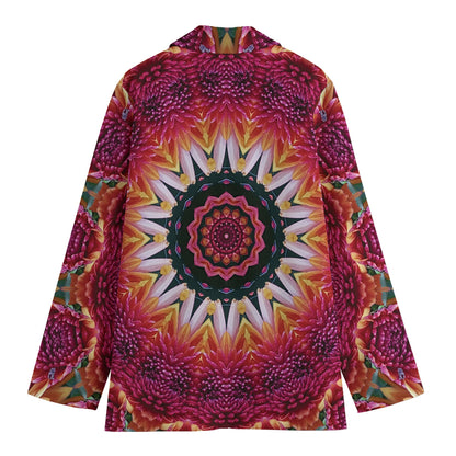 Pink Flower Kaleidoscope Print Women's Cotton Blazer