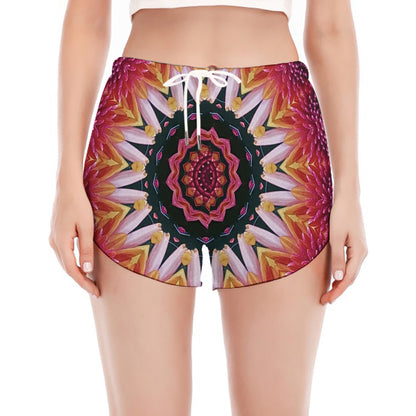 Pink Flower Kaleidoscope Print Women's Split Running Shorts