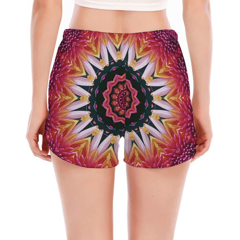 Pink Flower Kaleidoscope Print Women's Split Running Shorts